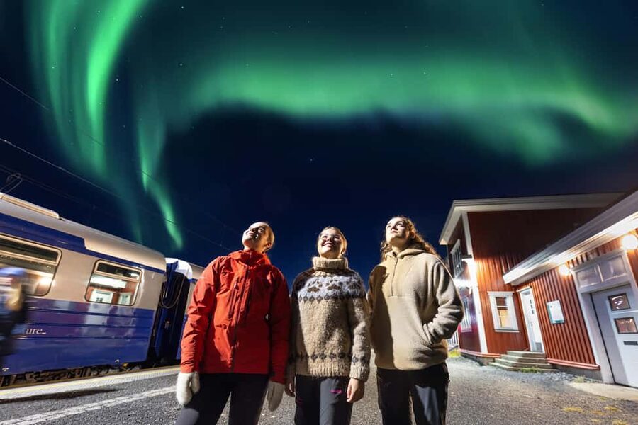 From Narvik: The Northern Lights Arctic Train Guided Tour - Firelight, hot drinks, and the lavvu