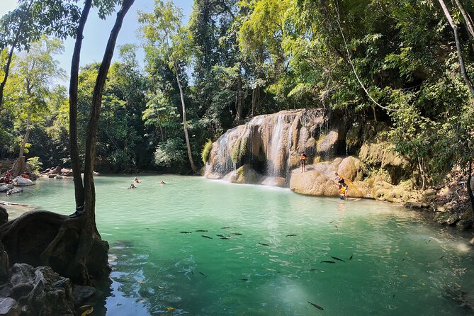 Kanchanaburi Tour: Erawan Waterfall and Death Railway - Riding the Death Railway near the River Khwae Bridge