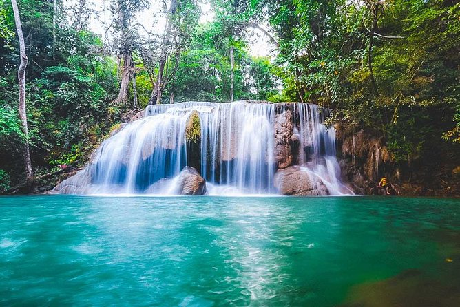 Private Tour: Death Railway, Hellfire Pass and Erawan Waterfall - Walking the Death Railway beside the river